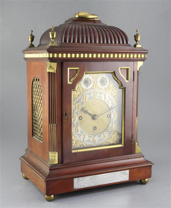 An early 20th century mahogany quarter chiming bracket clock, with Lawn Tennis Association connection, 20in.